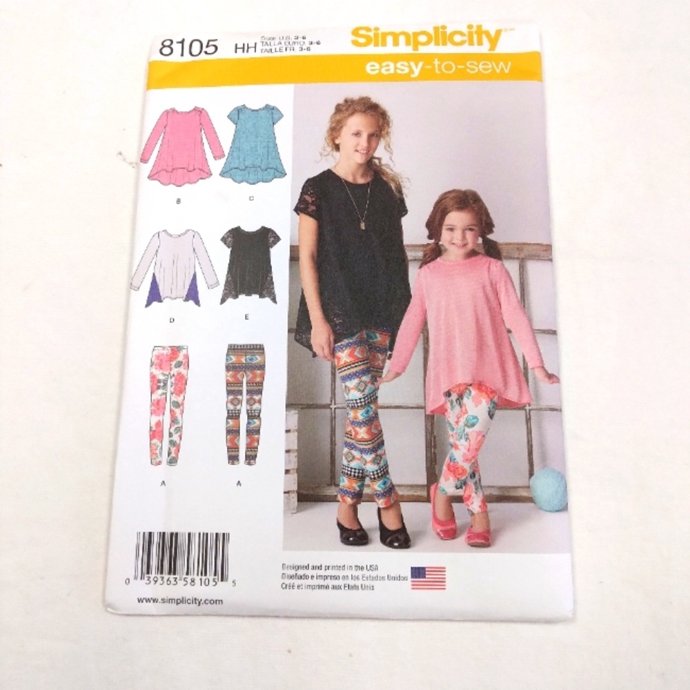 Simplicity 8105 Easy-to-Sew child/girl's knit tunics and leggings sz. 3-6